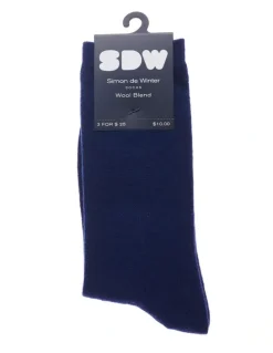 Simon De Winter Crew Length Contain Wool Socks 1 Pair in Blue