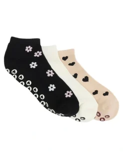 Simon De Winter Patterned Grip Sole Low Cut Socks 3 Pack in Multi