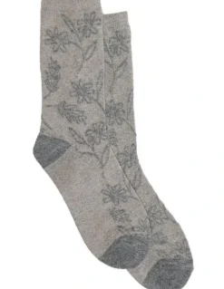Simon De Winter Raised Blossom Wool Crew Socks 1 Pack in Sand Marle