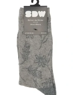 Simon De Winter Raised Blossom Wool Crew Socks 1 Pack in Sand Marle