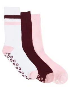 Simon De Winter Stripe Grip Sole Rib Crew Socks 3 Pack in Multi