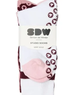 Simon De Winter Stripe Grip Sole Rib Crew Socks 3 Pack in Multi