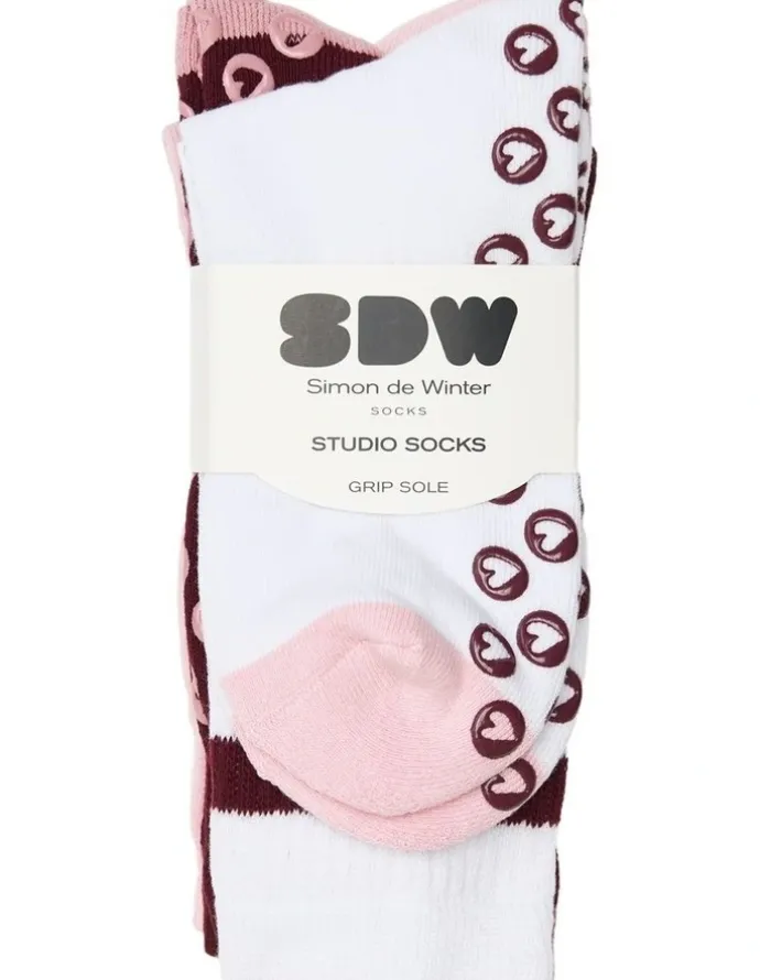 Simon De Winter Stripe Grip Sole Rib Crew Socks 3 Pack in Multi