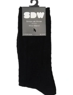 Simon De Winter Textured Diamonds Wool Crew Socks 1 Pack in Black