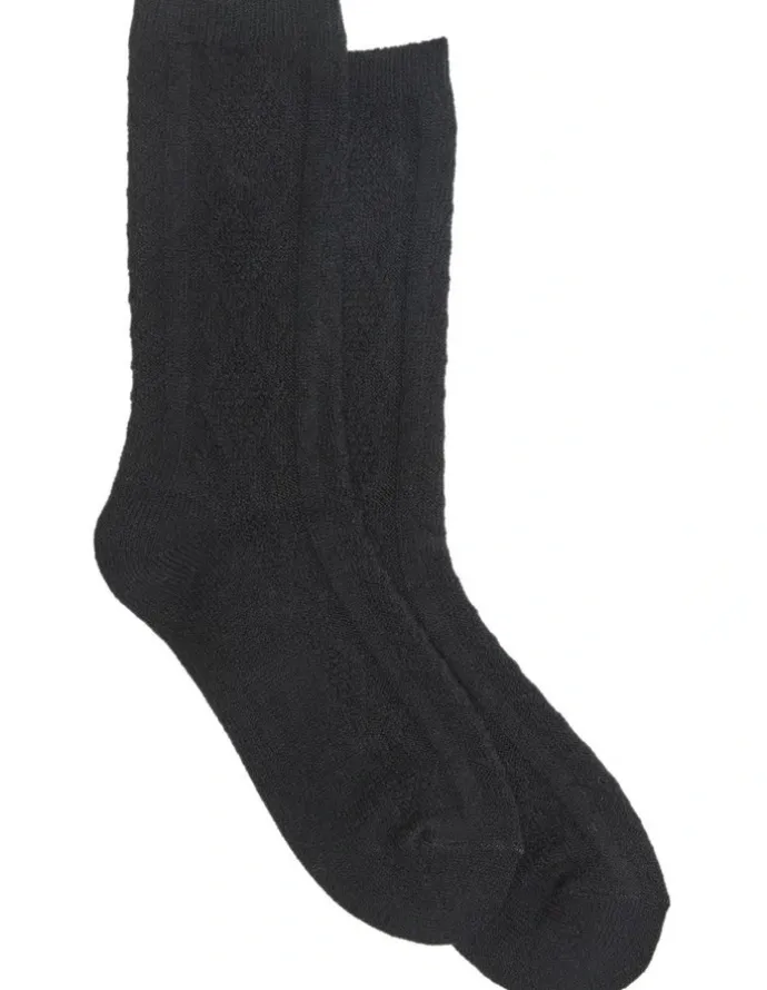 Simon De Winter Textured Diamonds Wool Crew Socks 1 Pack in Black