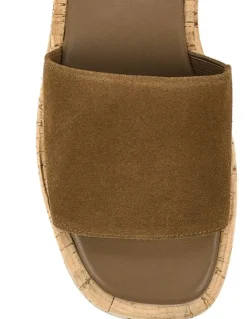 Siren Detroit Flatform Slides in Tobacco Brown Suede & Cork