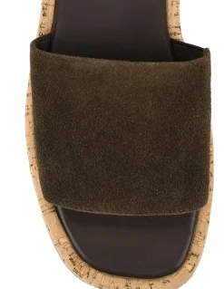 Siren Detroit Flatform Slides in Chocolate Brown Suede & Cork