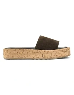 Siren Detroit Flatform Slides in Chocolate Brown Suede & Cork