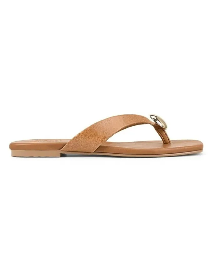Siren Evie Strappy Flat Sandals in Tan Leather