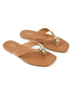 Siren Evie Strappy Flat Sandals in Tan Leather