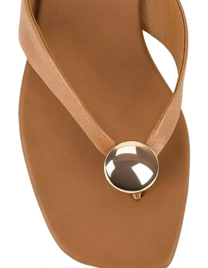 Siren Evie Strappy Flat Sandals in Tan Leather