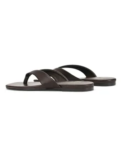 Siren Evita Leather Flat Thongs in Chocolate Brown