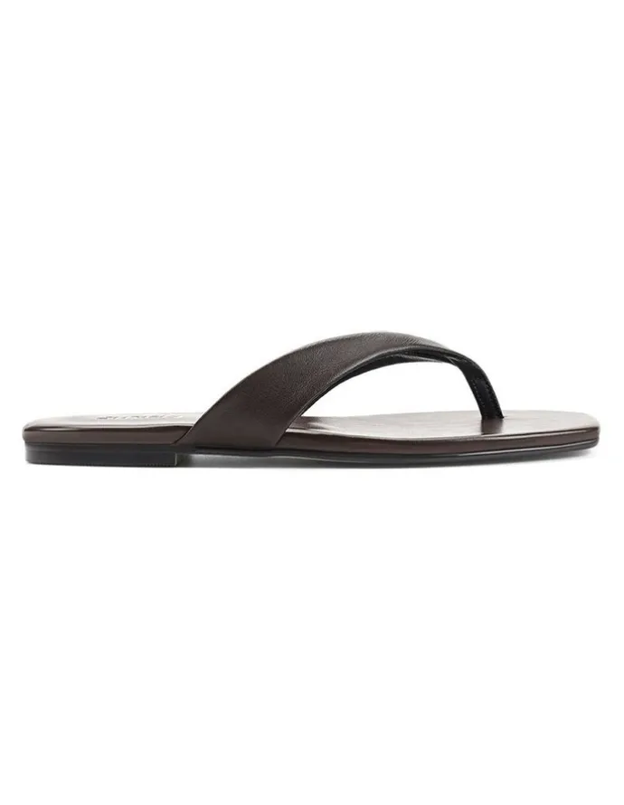 Siren Evita Leather Flat Thongs in Chocolate Brown