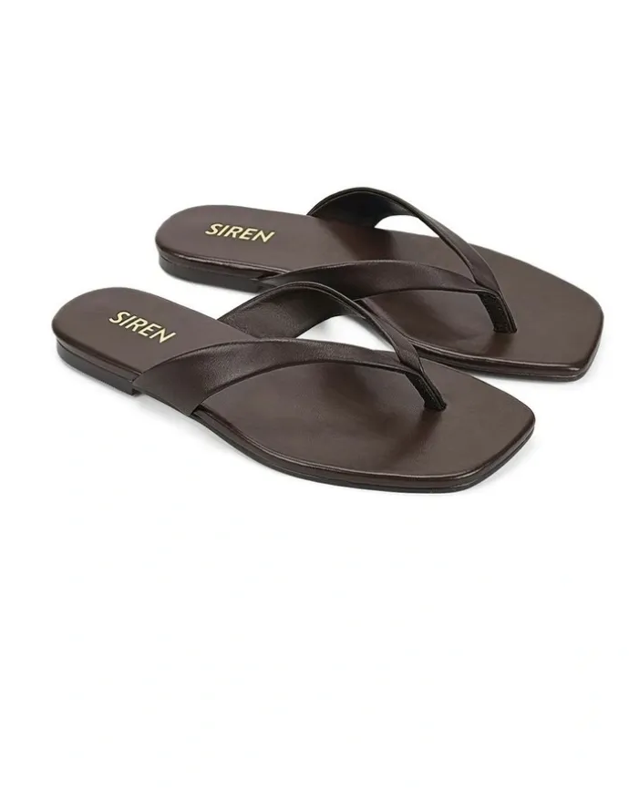 Siren Evita Leather Flat Thongs in Chocolate Brown