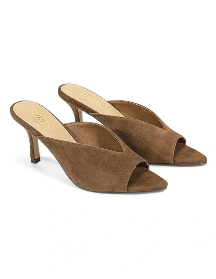 Siren Mabel Point Toe Mules - Toffee Brown Suede