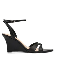 Siren Maggie Strappy Wedges - Black Leather