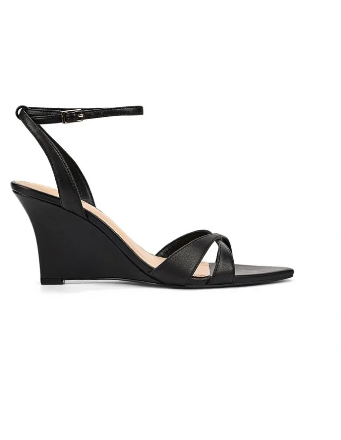 Siren Maggie Strappy Wedges - Black Leather