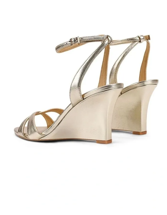 Siren Maggie Strappy Wedges - Gold Metallic Leather