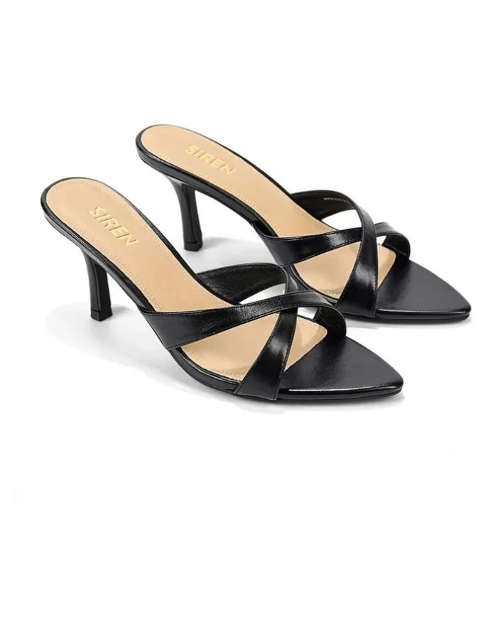 Siren Maple Point Toe Mules - Black Vintage Leather