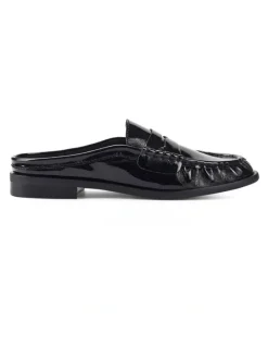 Siren Parker Loafer Mules - Black Crinkle Patent Leather