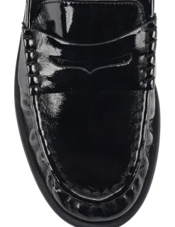 Siren Parker Loafer Mules - Black Crinkle Patent Leather