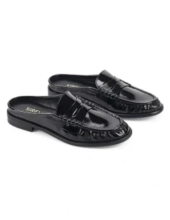Siren Parker Loafer Mules - Black Crinkle Patent Leather
