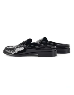 Siren Parker Loafer Mules - Black Crinkle Patent Leather
