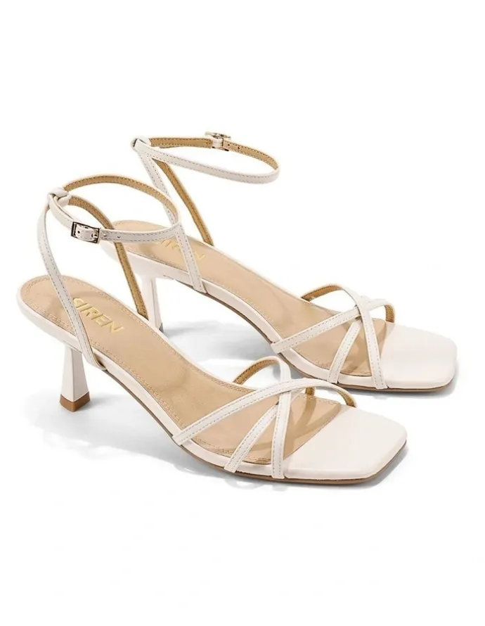 Siren Saxon Strappy Heels - Chalk White Leather