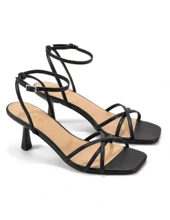 Siren Saxon Strappy Heels - Black Leather