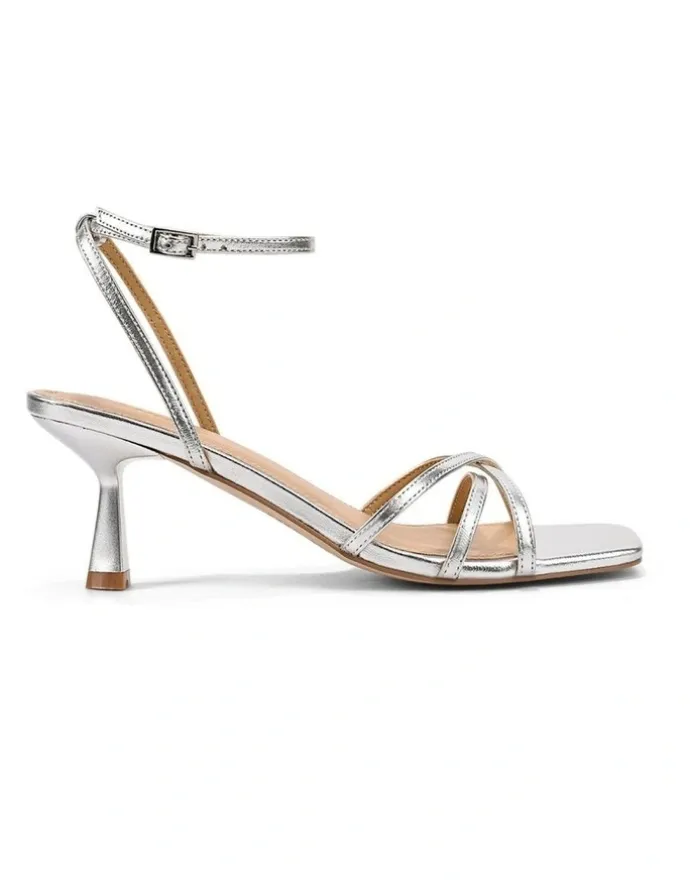 Siren Saxon Strappy Heels - Silver Metallic Leather