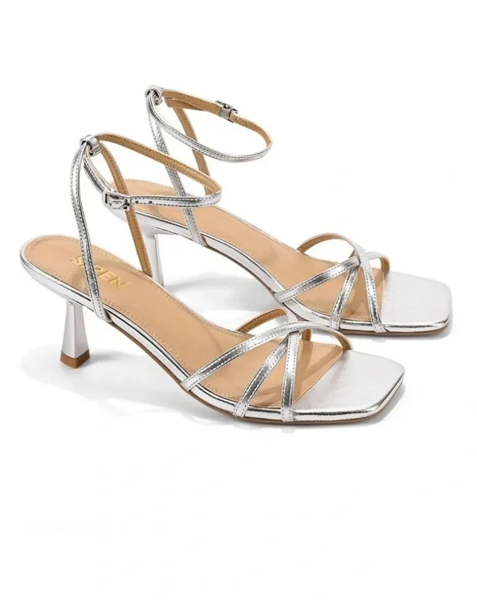 Siren Saxon Strappy Heels - Silver Metallic Leather