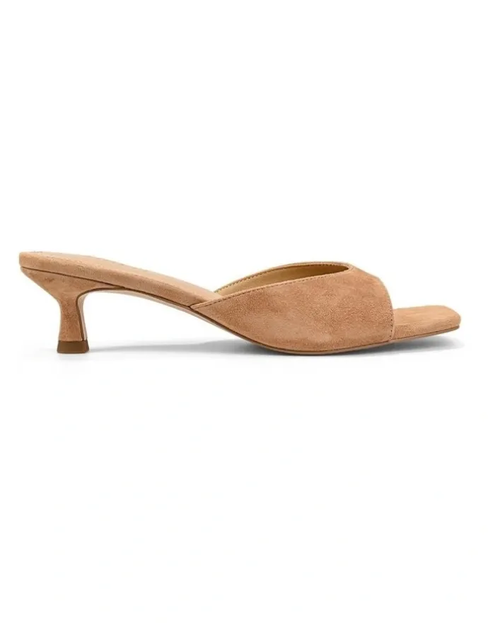 Siren Soleil Heeled Mules - Camel Tan Suede
