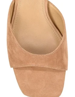 Siren Soleil Heeled Mules - Camel Tan Suede