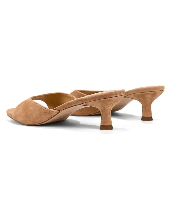 Siren Soleil Heeled Mules - Camel Tan Suede