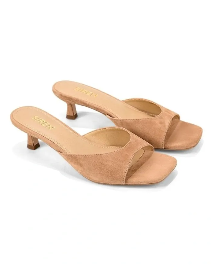 Siren Soleil Heeled Mules - Camel Tan Suede