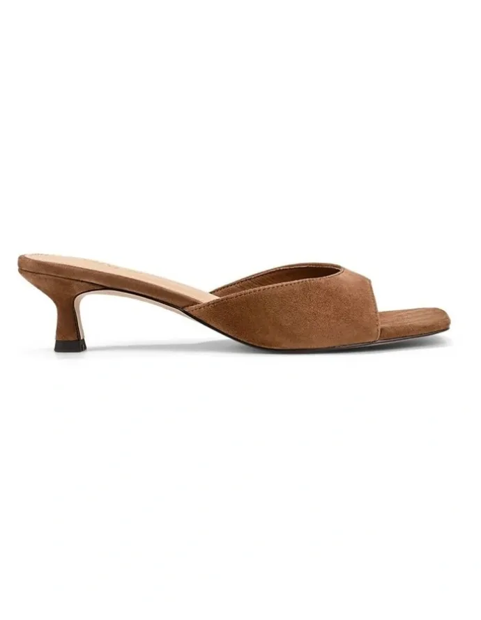 Siren Soleil Heeled Mules - Toffee Brown Suede