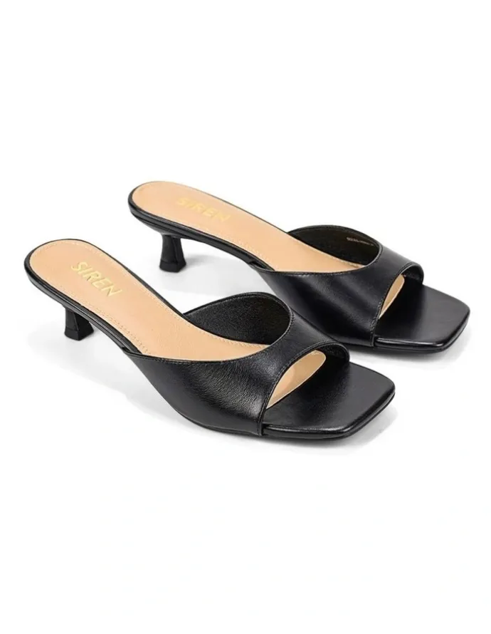 Siren Soleil Heeled Mules - Black Vintage Leather