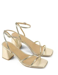 Siren Stacie Block Heel Sandals in Gold Metallic