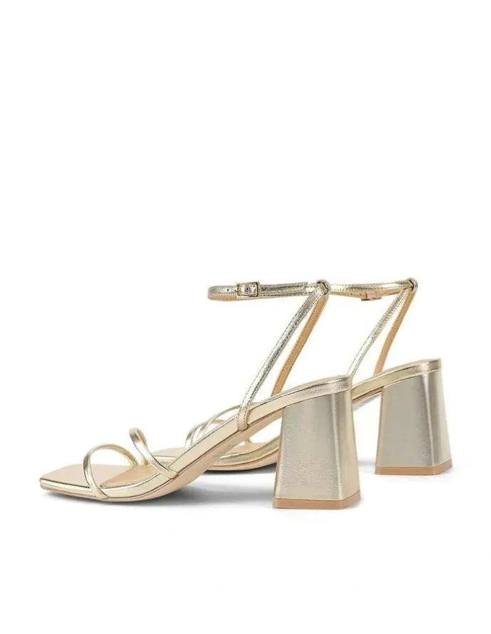 Siren Stacie Block Heel Sandals in Gold Metallic