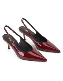 SIREN Yory Slingback Kitten Heels in Wine Patent