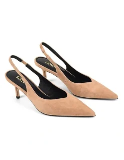 Siren Yory Slingback Kitten Heels - Camel Tan Suede