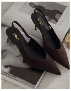 SIREN Yory Slingback Kitten Heels in Chocolate Brown Suede