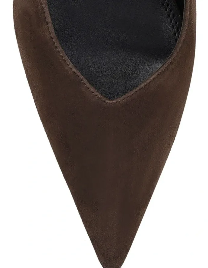 SIREN Yory Slingback Kitten Heels in Chocolate Brown Suede