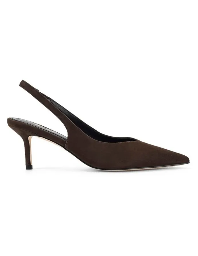 SIREN Yory Slingback Kitten Heels in Chocolate Brown Suede