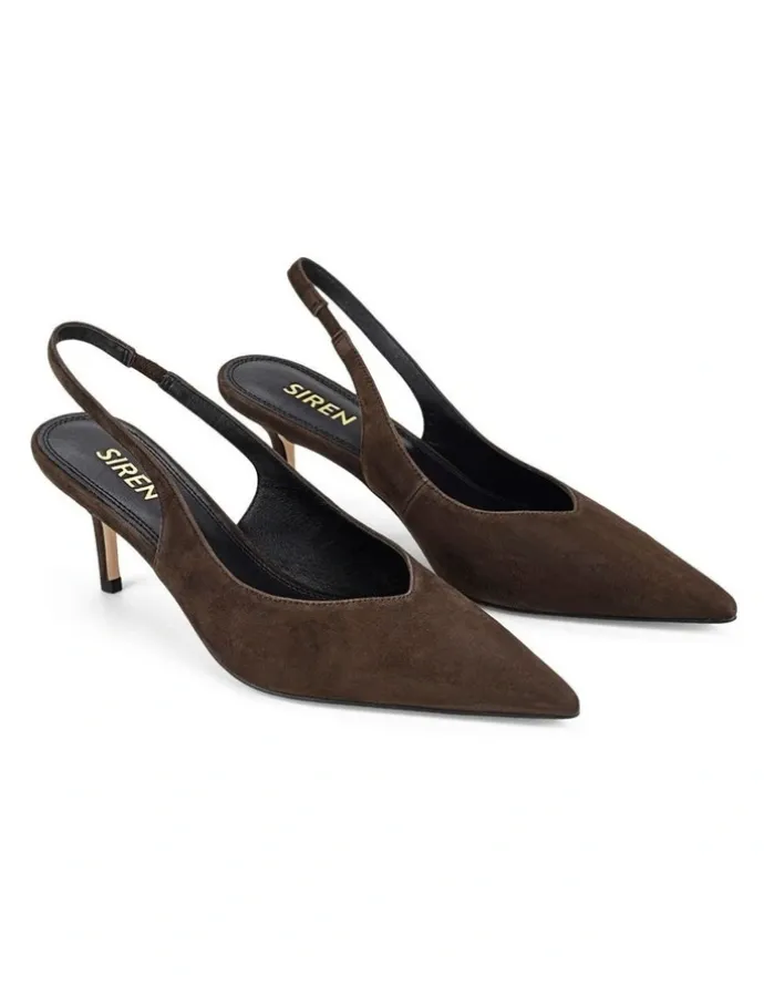 SIREN Yory Slingback Kitten Heels in Chocolate Brown Suede