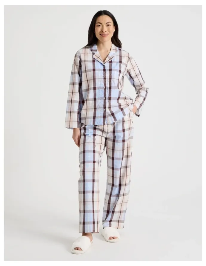 Soho Core Cotton Long Sleeve Long Pant Pyjama Set in Cabin Check Print