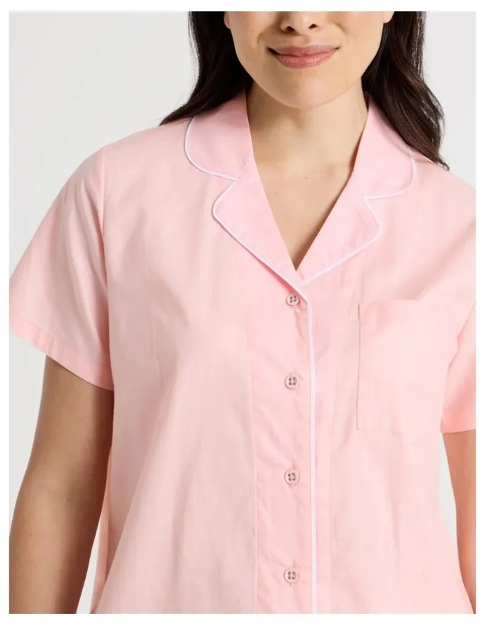 Soho Core Cotton Sateen Short Sleeve Long Pant Pyjama Set in Light Pink