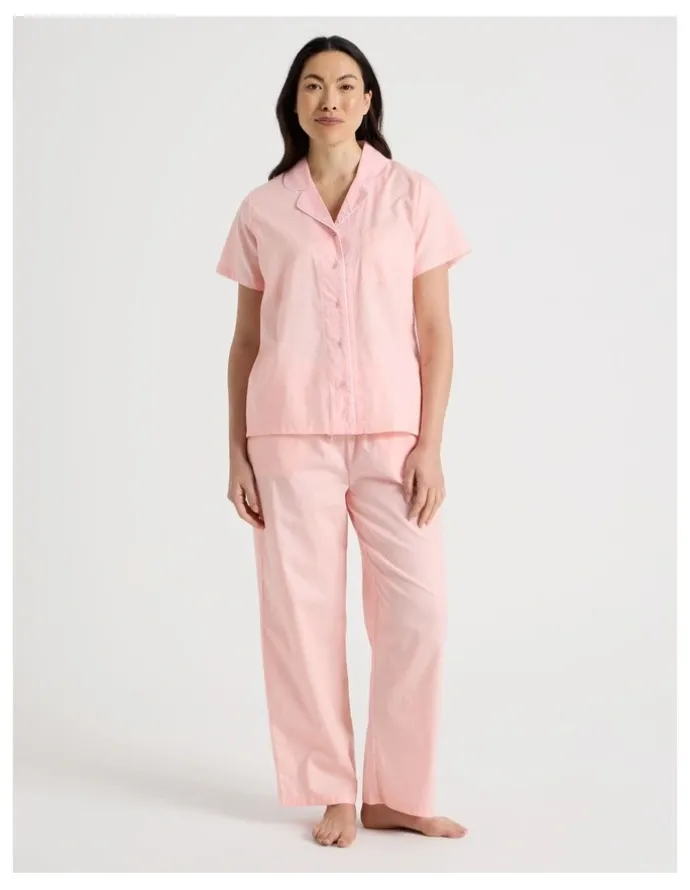 Soho Core Cotton Sateen Short Sleeve Long Pant Pyjama Set in Light Pink