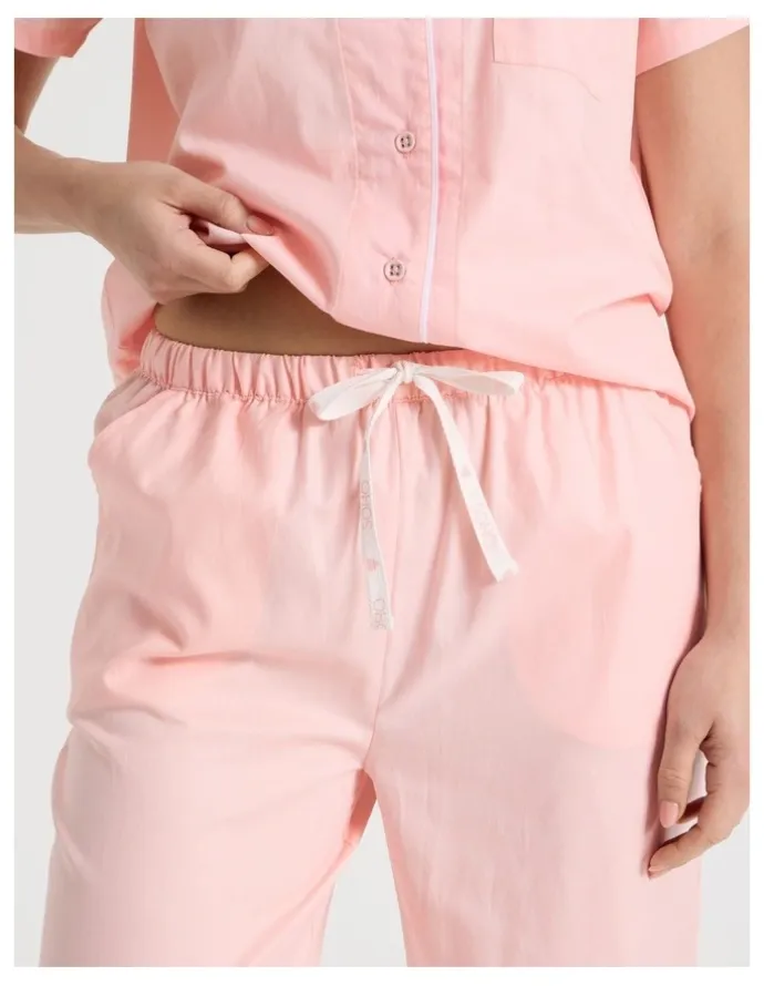 Soho Core Cotton Sateen Short Sleeve Long Pant Pyjama Set in Light Pink