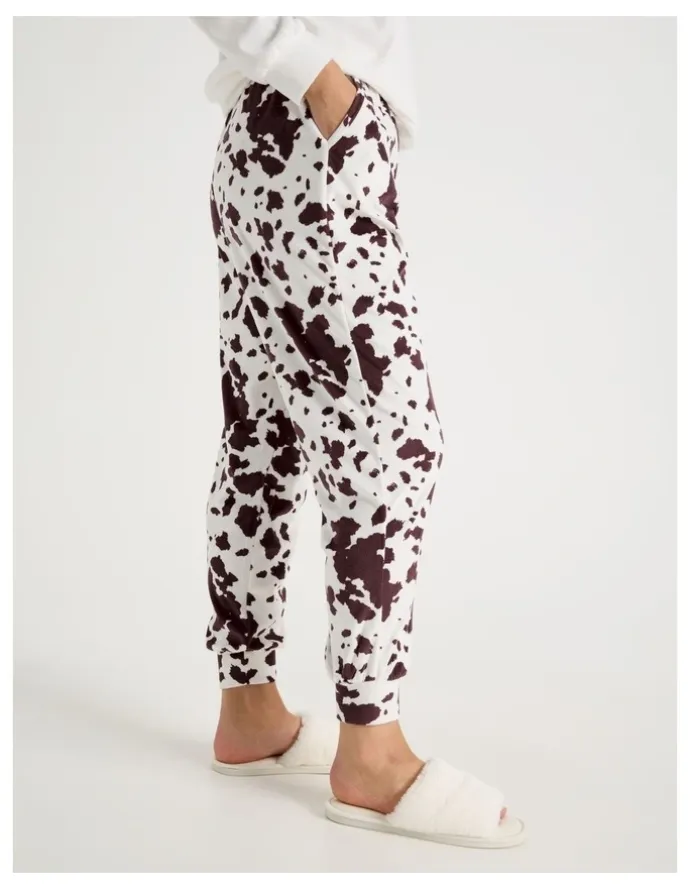 Soho Cosy Fleece Pyjama Set in Sleepy Cow Print